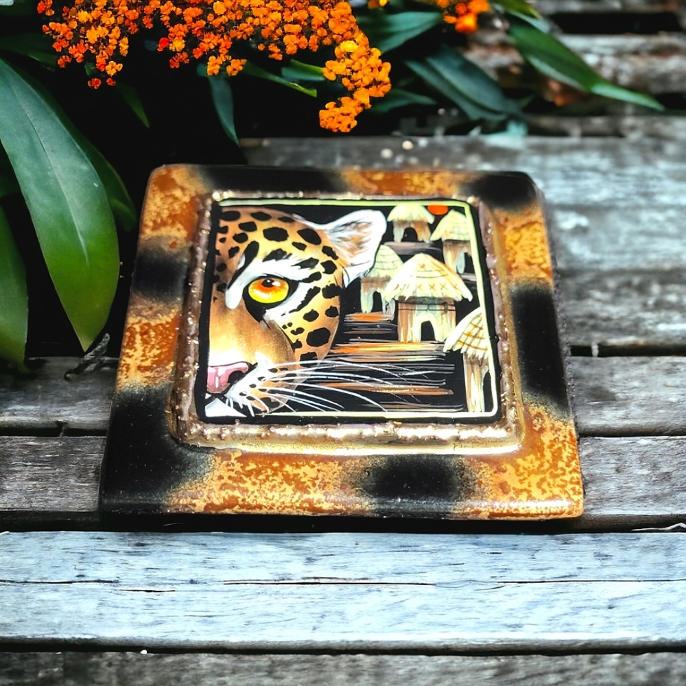Vintage Ceramic Hand-painted Animal print Brooch | Leopard Brooch